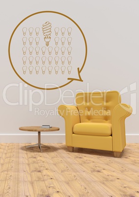 Conceptual graphic on 3D room wall