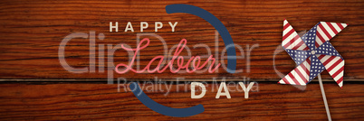 Composite image of digital composite image of happy labor day text with blue outline