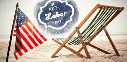 Composite image of digital composite image of happy labor day text with tools on blue poster