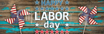 Composite image of happy labor day text with star shape