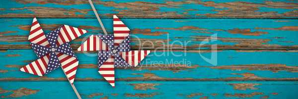 Composite image of 3d image composite of pinwheel with american flag pattern