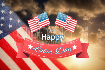 Composite image of happy labor day text badge with flags