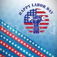 Composite image of happy labor day text over cropped hand holding tools