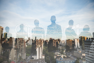 Composite image of business people standing against white background