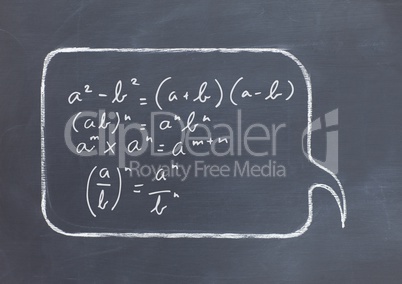 equations in chat bubble on blackboard