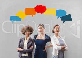 Business women with speech bubble against grey background