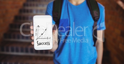 Boy holding a phone with school icons on screen