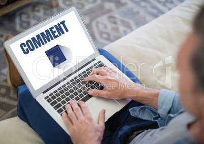 Comment text and graphic on laptop screen with hands