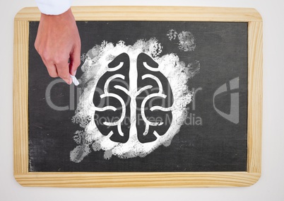 Hand drawing brain icon on blackboard