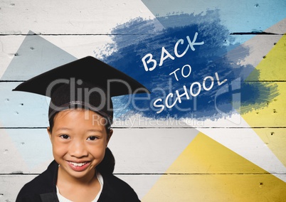 Girl wearing graduation hat with back to school text