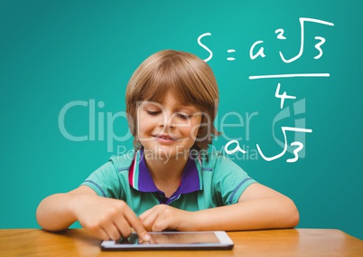Boy with tablet and formula