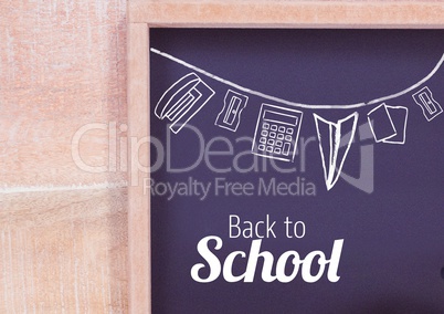 back to school text and stationery  on blackboard