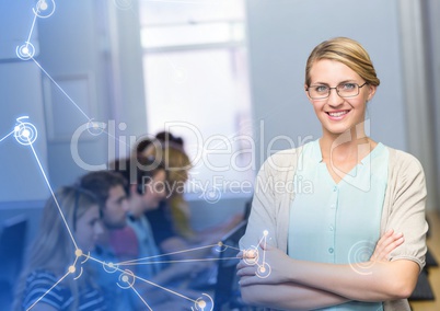 Teacher with students on computers