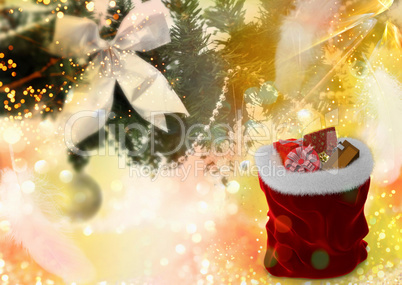 Christmas background: Christmas tree and gifts for Christmas.