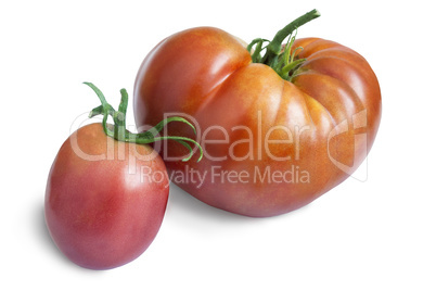 Two ripe tomatoes on a white background.