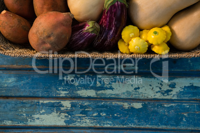 Close up of vegetables in wicker basket