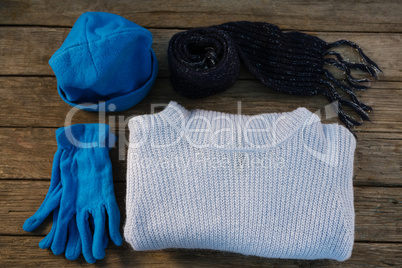 Overhead view of warm clothes