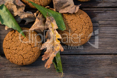 Close up of cookies and leaves
