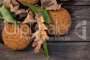 Close up of cookies and leaves