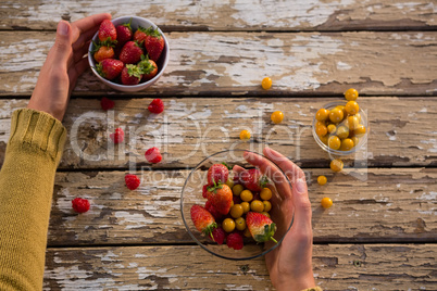 Cropped hand on woman holding berry fruits