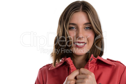 Close up portrait of smiling young woman