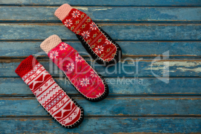 Close up of socks on wooden table