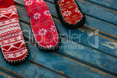 Close up of woolen socks on table
