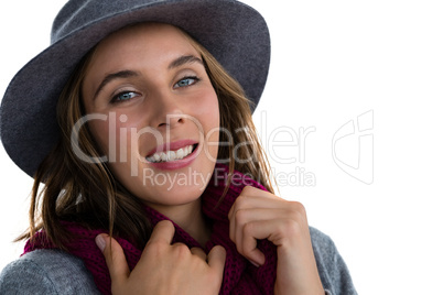 Close up portrait of smiling young woman