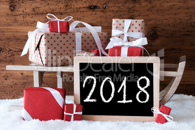 Sleigh With Gifts On Snow, Text 2018