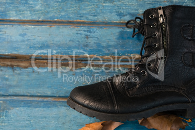 Close up of black shoe