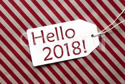 Label On Red Wrapping Paper, Text Hello 2018