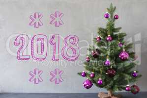 Christmas Tree, Cement Wall, Text 2018