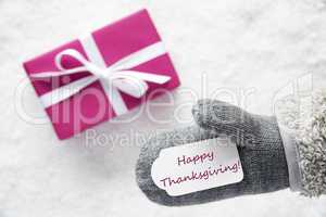 Pink Gift, Glove, Text Happy Thanksgiving