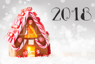 Gingerbread House, Silver Background, Text 2018