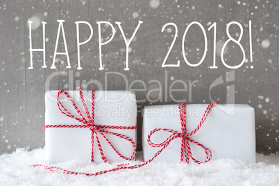 Two Gifts With Snowflakes, Text Happy 2018