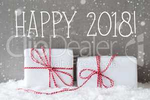 Two Gifts With Snowflakes, Text Happy 2018