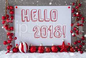 Label, Snowflakes, Christmas Balls, Text Hello 2018