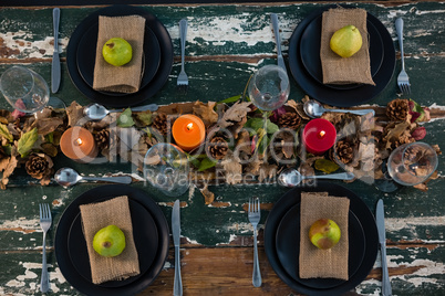 Overhead view of pears served in plate