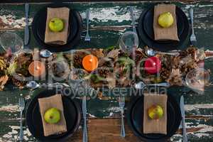 Overhead view of pears served in plate