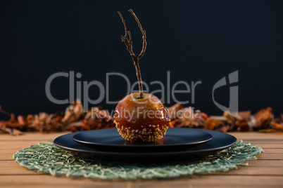 Close up of caramelized apple served in plate