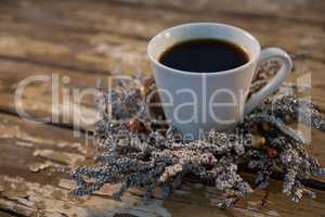 Close up of black coffee on dried plant