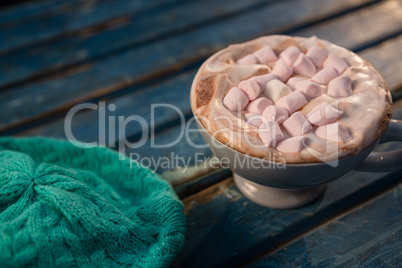 Close up of hot chocolate by cap