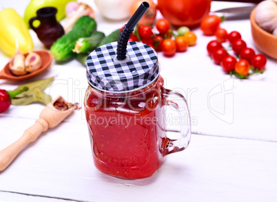 Freshly made juice from a ripe red tomato