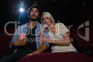 Couple with shocked expression looking at the movie
