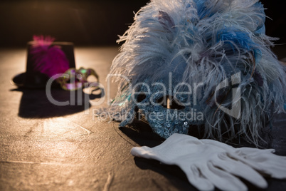 Masquerade masks, gloves and hat