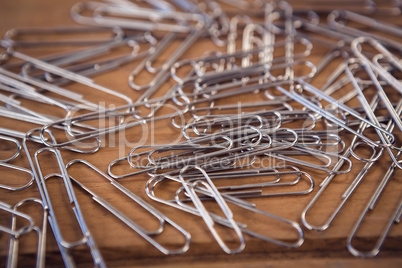 Close up of metallic paper clips