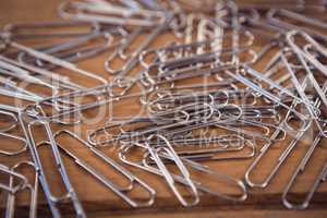 Close up of metallic paper clips