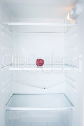Close up of apple in open refrigerator