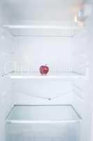 Close up of apple in open refrigerator