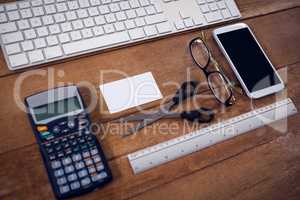 Office equipment arranged on table